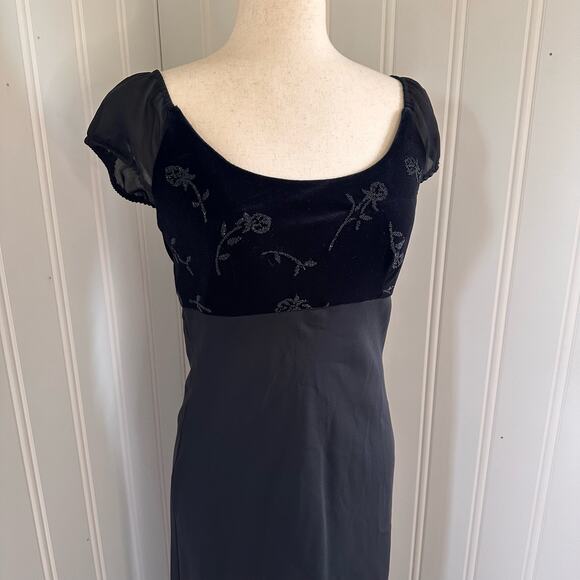 Vintage 90s Whimsigoth Black Floral Maxi Dress 9 - Picture 1 of 8